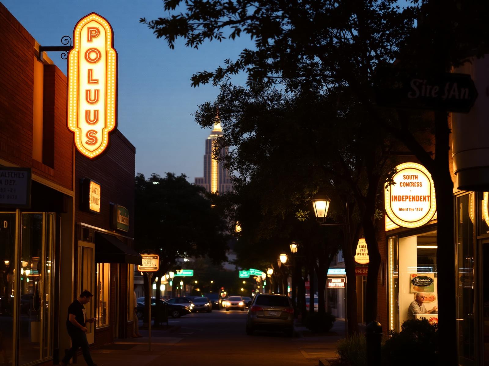 South Congress Avenue in Austin at dusk